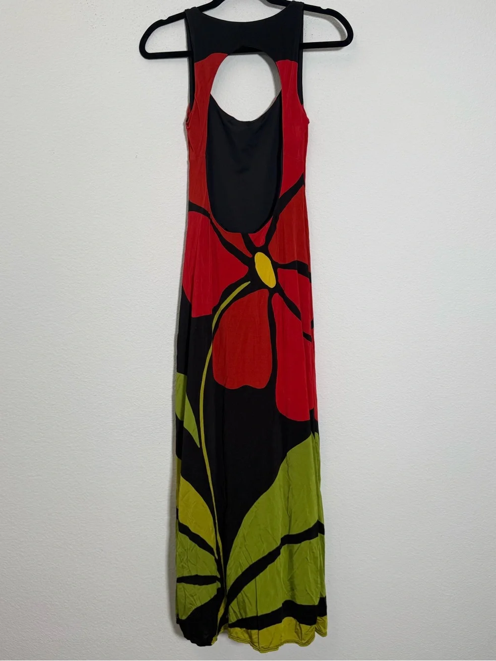 Cala de la Cruz Oversized Floral Maxi Dress Red Black Tropical Resort Bodycon - Picture 3 of 7